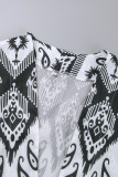 Schwarzer Vintage-Cardigan mit geometrischem Patchwork-Kragen und Neun-Punkten-Ärmeln, zweiteilig