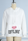 White Street Daily Print Draw String Hooded Collar Tops
