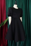 Black Casual Solid Patchwork O Neck A Line Short Sleeve Dress