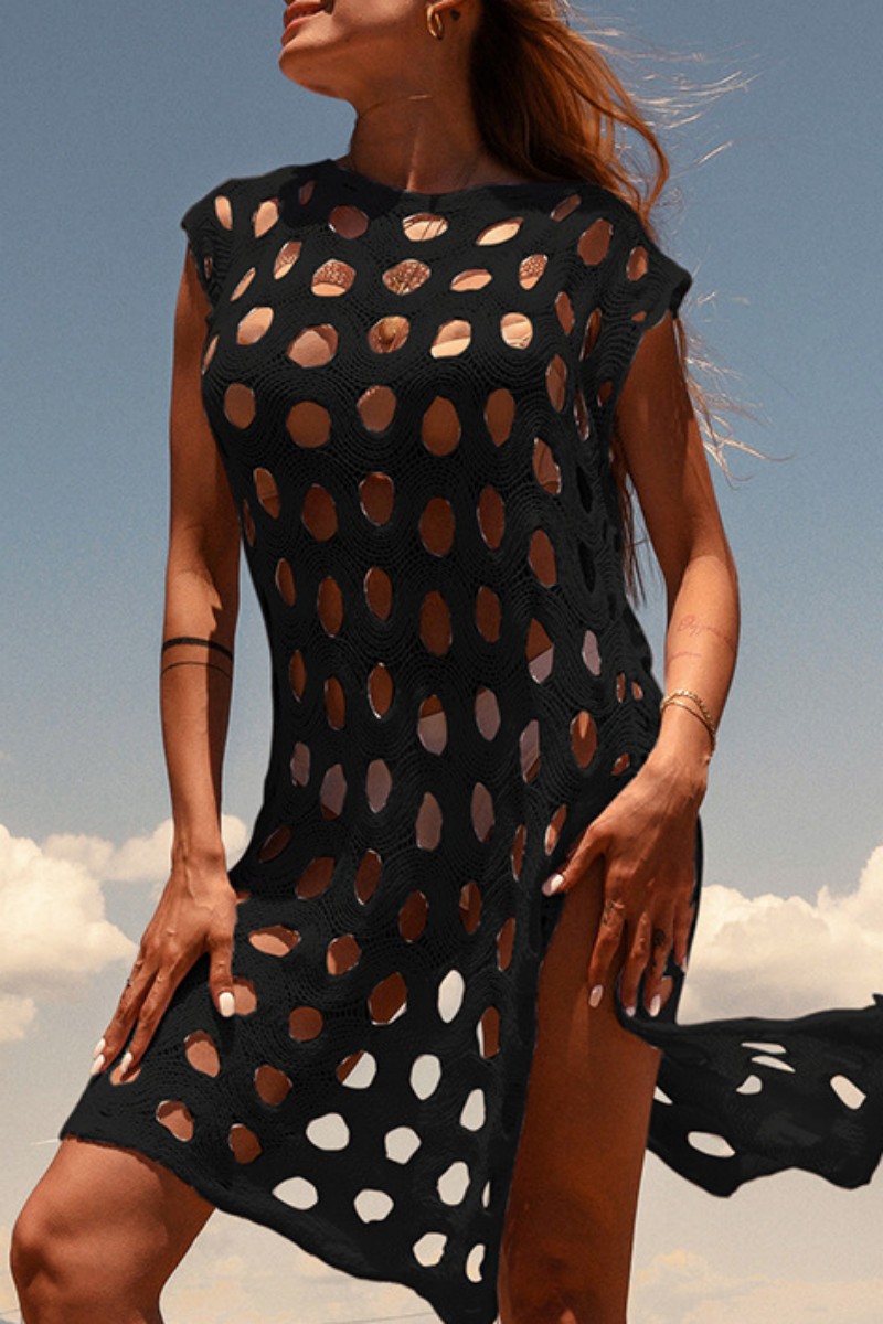 Sexy Solid Hollowed Out See-through Slit Swimwears Cover Up