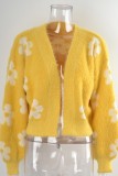 Cream White Casual Daily Patchwork Cardigan Outerwear