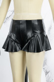 Pantalones cortos de color sólido convencional de cintura alta flaco de patchwork sólido casual negro