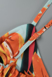 Veelkleurige sexy print patchwork rugloze v-hals sling-jurkjurken