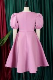 Black Casual Solid Patchwork O Neck A Line Short Sleeve Dress