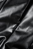 Short preto casual liso patchwork skinny cintura alta convencional de cor sólida