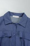 Blue Casual Print Patchwork Buckle Turndown Collar Shirt Dress Dresses