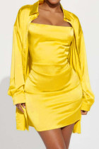 Yellow Sexy Casual Solid Basic Turndown Collar Long Sleeve Two Pieces