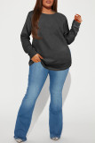 Donkergrijs Casual effen Basic O-hals Grote maten tops