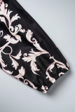 Zwarte casual print patchwork off-shoulder lange jurkjurken