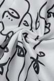 Cardigan imprimé décontracté blanc et noir, vêtements d'extérieur à col rabattu