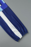 Blau Casual Print Patchwork V-Ausschnitt Langarm Kleider in Übergröße