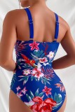 Rose Red Sexy Print Backless Swimwears (With Paddings)