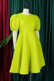 Black Casual Solid Patchwork O Neck A Line Short Sleeve Dress