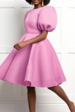 Black Casual Solid Patchwork O Neck A Line Short Sleeve Dress