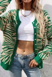 Green Casual Daily Patchwork Cardigan Outerwear