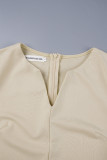 Amarillo Elegante Sólido Patchwork Frenulum Metal Accesorios Decoración Hendidura V Cuello Envuelto Falda Vestidos