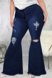 Svarta Casual Daily Solid Ripped Patchwork Plus Size Jeans