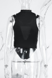 Black Sexy Casual Solid Patchwork See-through Half A Turtleneck Tops