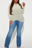 Apricot Casual Solid Patchwork O Neck Plus Size Tops