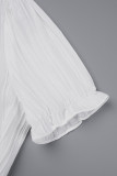 Witte casual effen patchwork-tops met schuine kraag
