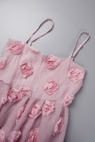 Розовые сексуальные повседневные однотонные лоскутные длинные платья с открытой спиной на бретельках