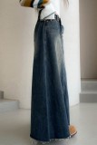 Faldas de mezclilla regulares de cintura alta de patchwork sólido casual azul