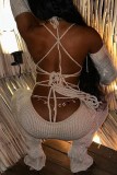 White Sexy Solid Hollowed Out Backless Strapless Skinny Jumpsuits