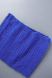 Королевский синий повседневный однотонный базовый комплект из трех предметов с круглым вырезом и длинными рукавами