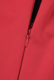 Арбузно-красный Элегантный сплошной цветной блок Пэчворк Контрастная молния с круглым вырезом Платья-юбки с запахом