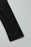 Schwarze, lässige, solide Patchwork-Kleider mit Kapuze und einstufigem Rock