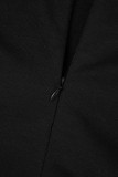 ブラックエレガントな固体パッチワーク小帯金属アクセサリー装飾スリット V ネックラップスカートドレス