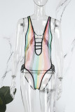 Colour Sexy Patchwork Hollowed Out See-through Backless Swimwears (Without Paddings)