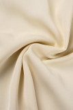 Crema Blanco Casual Patchwork Sólido Volante Medio Cuello Alto Tops
