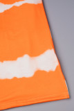 オレンジ セクシー カジュアル プリント バックレス スパゲッティ ストラップ ロング ドレス ドレス