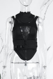 Black Sexy Casual Solid Patchwork See-through Half A Turtleneck Tops