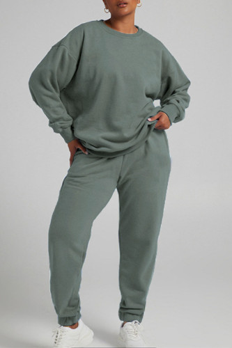 Grey Casual Long Sleeve Sweatshirt And Skinny Pants Jogger Two Pieces Sweatsuit Sets