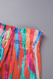 Multicolor stampa sexy patchwork frenulo piega colletto rovesciato manica lunga due pezzi