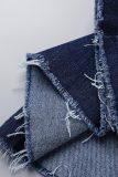 Jeans taglie forti patchwork solido casual blu baby