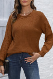 Brown Casual Solid Basic O Neck Tops