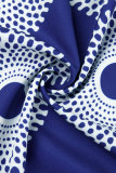 Azul escuro casual trabalho elegante impressão mista ponto leopardo retalhos impressão fora do ombro cintura vestidos de saia