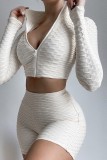 Abbigliamento sportivo casual bianco Solido patchwork Colletto con cerniera Manica lunga Due pezzi