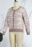 Khaki Casual Daily Patchwork Cardigan Outerwear