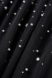 Noir Élégant Solide Patchwork Hot Drill Stringy Selvedge De L'épaule Jupe Enveloppée Plus La Taille Robes