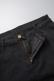 Dunkelblaue, lässige, tägliche, einfarbige, zerrissene Patchwork-Jeans in Übergröße