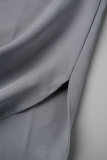 Vestido cinza casual estampado básico com decote em O manga curta vestidos plus size