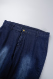 Mörkblå Casual Solid Patchwork jeans i plusstorlek