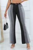 Blue Casual Patchwork Contrast High Waist Skinny Denim Jeans (Subject To The Actual Object)