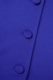 Koningsblauw Elegante Solide Patchwork Gesp V-hals A-lijn Jurken (met een riem)