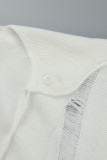 Branco sexy casual sólido com borla assimétrica sem mangas duas peças (botões de punho)