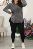 Black Casual Print Basic O Neck Long Sleeve Two Pieces